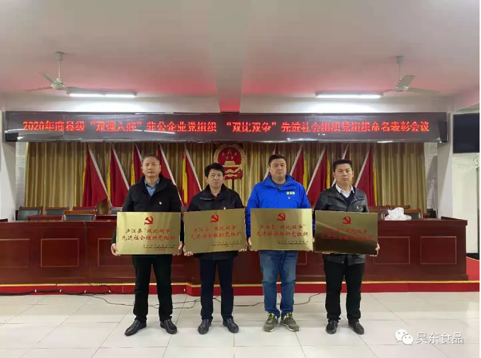 昊东肉松党支部荣获第一届县级“双强六好”非公企业党组织